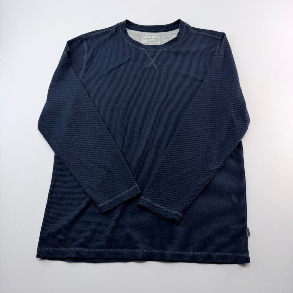 Eddie Bauer Mens XL Navy Blue Waffle Knit Thermal Long Sleeve Lounge Shirt